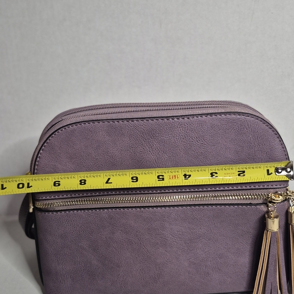 Dasein Crossbody Bag Purple Faux Leather Double Zip Tassel Purse - Picture 9 of 10